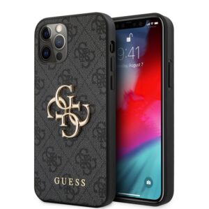 Guess PU 4G Metal Logo Zadní Kryt pro iPhone 12/12 Pro Grey
