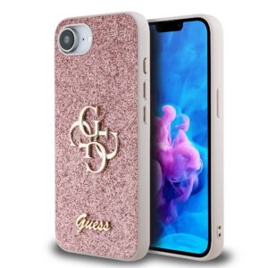 Guess PU Fixed Glitter 4G Metal Logo Zadní Kryt pro iPhone 16e/17e Pink
