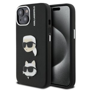 Karl Lagerfeld Grained PU K&CH Heads Zadní Kryt pro iPhone 15 Black