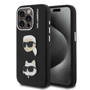 Karl Lagerfeld Grained PU K&CH Heads Zadní Kryt pro iPhone 15 Pro Black