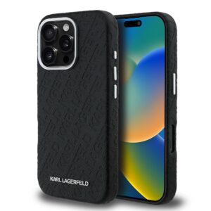 Karl Lagerfeld Grained PU Repeated Logo MagSafe Zadní Kryt pro iPhone 16 Pro Max Black