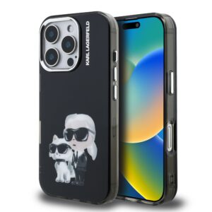 Karl Lagerfeld IML Aquarelle Karl and Choupette Zadní Kryt pro iPhone 16 Pro Max Black