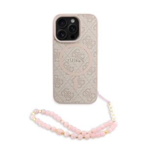 Guess PU Leather 4G Colored Ring Strap MagSafe Zadní Kryt pro iPhone 16 Pro Pink