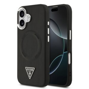 Guess PU Leather Triangle Logo MagSafe Zadní Kryt pro iPhone 17 Black