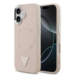 Guess PU Leather Triangle Logo MagSafe Zadní Kryt pro iPhone 17 Pink