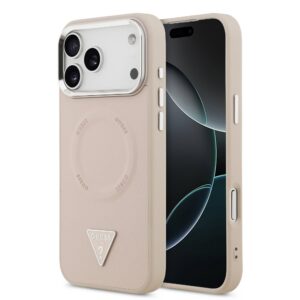 Guess PU Leather Triangle Logo MagSafe Zadní Kryt pro iPhone 17 Pro Pink