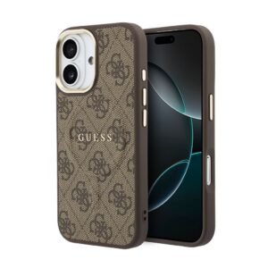 Guess PU Leather 4G Gold Frame MagSafe Zadní Kryt pro iPhone 17 Brown