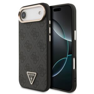 Guess PU Leather 4G Strass Triangle Logo Gold Frame MagSafe Zadní Kryt pro iPhone Air Black