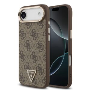 Guess PU Leather 4G Strass Triangle Logo Gold Frame MagSafe Zadní Kryt pro iPhone Air Brown