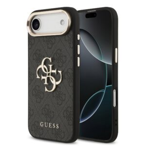 Guess PU Leather 4G Metal Logo Gold Frame Zadní Kryt pro iPhone Air Black
