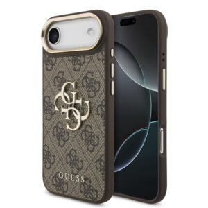 Guess PU Leather 4G Metal Logo Gold Frame Zadní Kryt pro iPhone Air Brown
