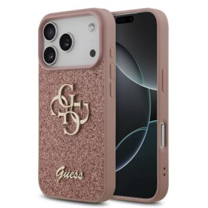 Guess PU Fixed Glitter 4G Metal Logo Zadní Kryt pro iPhone 17 Pro Pink