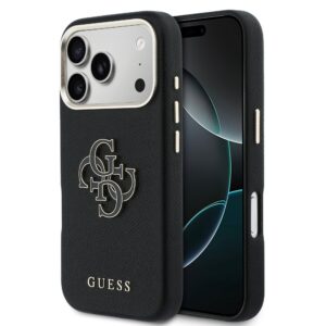 Guess PU Grained 4G Resin Metal Logo Zadní Kryt pro iPhone 17 Pro Black
