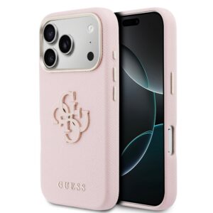 Guess PU Grained 4G Resin Metal Logo Zadní Kryt pro iPhone 17 Pro Max Pink