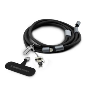 Karl Lagerfeld Ikonik Charm Popruh s Integrovaným Nabíjecím Kabelem USB-C/USB-C Black