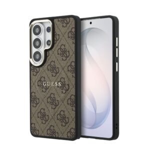Guess PU Leather 4G Gold Frame Magnetic Zadní Kryt pro Samsung Galaxy S26 Ultra Brown