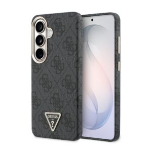 Guess PU Leather 4G Strass Triangle Logo Gold Frame Magnetic Zadní Kryt pro Samsung Galaxy S26 Black