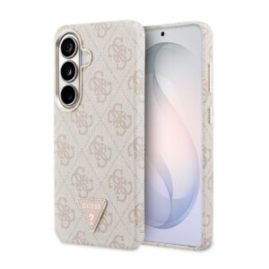 Guess PU Leather 4G Strass Triangle Logo Gold Frame Magnetic Zadní Kryt pro Samsung Galaxy S26 Pink