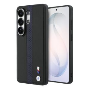 BMW M PU Leather Perforated Stripes and Metal Logo Magnetic Zadní Kryt pro Samsung Galaxy S26 Ultra Blue