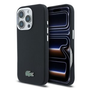 Lacoste PVC Iconic Petit Pique Metal Logo MagSafe Zadní Kryt pro iPhone 16 Pro Max Black