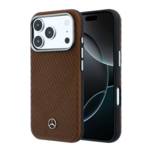 Mercedes PU Leather Wood Semi Wrap MagSafe Zadní Kryt pro iPhone 17 Pro Max Camel
