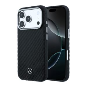 Mercedes PU Leather Wood Semi Wrap MagSafe Zadní Kryt pro iPhone 17 Pro Black