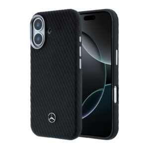 Mercedes PU Leather Wood Semi Wrap MagSafe Zadní Kryt pro iPhone 17 Black