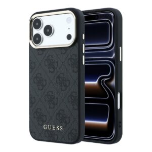 Guess PU Leather 4G Gold Frame MagSafe Zadní Kryt pro iPhone 18 Pro Black