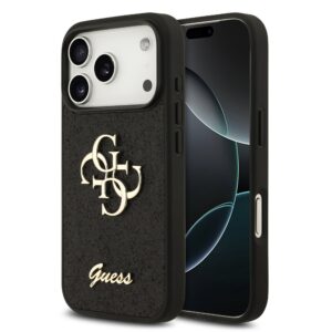 Guess PU Fixed Glitter 4G Metal Logo Zadní Kryt pro iPhone 18 Pro Black