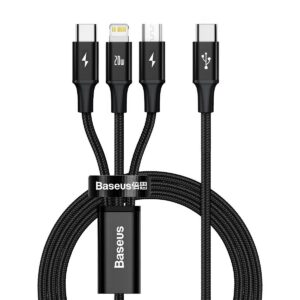 Baseus Rapid Series 3v1 Fast Charging Datový Kabel USB-C - USB-C/Lightning/MicroUSB 20W 1.5m Black (Pošk. Balení)