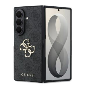 Guess PU 4G Metal Logo Zadní Kryt pro Samsung Galaxy Z Fold 8 Ultra Grey
