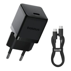 Baseus Palm Fast Nabíječka USB-C 20W + Datový Kabel USB-C/USB-C 1m Black