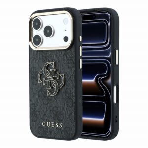 Guess PU 4G Resin Metal Logo Zadní Kryt pro iPhone 18 Pro Black