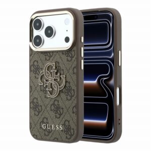 Guess PU 4G Resin Metal Logo Zadní Kryt pro iPhone 18 Pro Max Brown