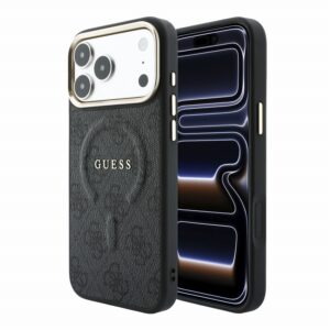 Guess PU Leather 4G Gold Frame Embossed MagSafe Zadní Kryt pro iPhone 18 Pro Max Black