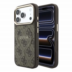 Guess PU Leather 4G Gold Frame Embossed MagSafe Zadní Kryt pro iPhone 18 Pro Max Brown