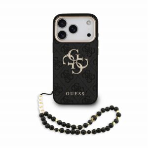 Guess PU 4G Metal Logo Strap Zadní Kryt pro iPhone 18 Pro Black