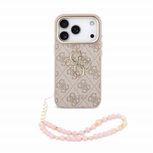 Guess PU 4G Metal Logo Strap Zadní Kryt pro iPhone 18 Pro Pink