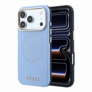 Guess PU Semi Wrap Perforated 4G Logo MagSafe Zadní Kryt pro iPhone 18 Pro Max Blue