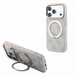 Guess PU 4G Ring Stand MagSafe Zadní Kryt pro iPhone 18 Pro Max Pink