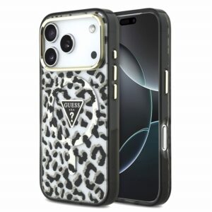 Guess IML Glitter Leopard Triangle Logo MagSafe Zadní Kryt pro iPhone 18 Pro Black