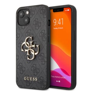 Guess PU 4G Metal Logo Zadní Kryt pro iPhone 13 Grey