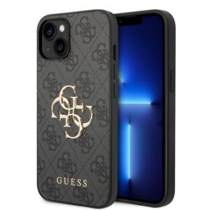 Guess PU 4G Metal Logo Zadní Kryt pro iPhone 14 Grey