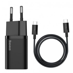 Baseus TZCCSUP-L01 Super Si Quick Nabíječka USB-C 25W + Datový Kabel USB-C  to USB-C 1m Black