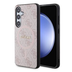 Guess PU Leather 4G Colored Ring MagSafe Zadní Kryt pro Samsung Galaxy S24 Pink