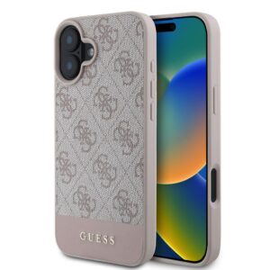 Guess PU 4G Stripe Zadní Kryt pro iPhone 16 Pink