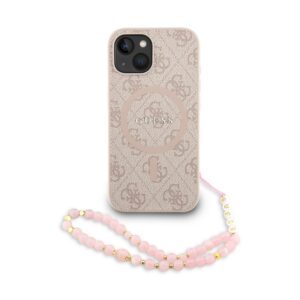 Guess PU Leather 4G Colored Ring Strap MagSafe Zadní Kryt pro iPhone 13 Pink