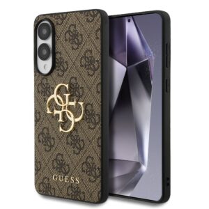 Guess PU 4G Metal Logo Zadní Kryt pro Samsung Galaxy S25 Edge Brown