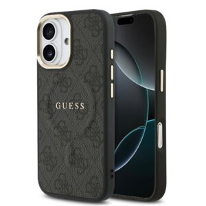 Guess PU Leather 4G Gold Frame MagSafe Zadní Kryt pro iPhone 17 Black
