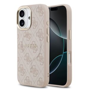 Guess PU Leather 4G Gold Frame MagSafe Zadní Kryt pro iPhone 17 Pink